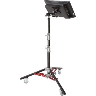 Photo of a monitor stand with a monitor attached.